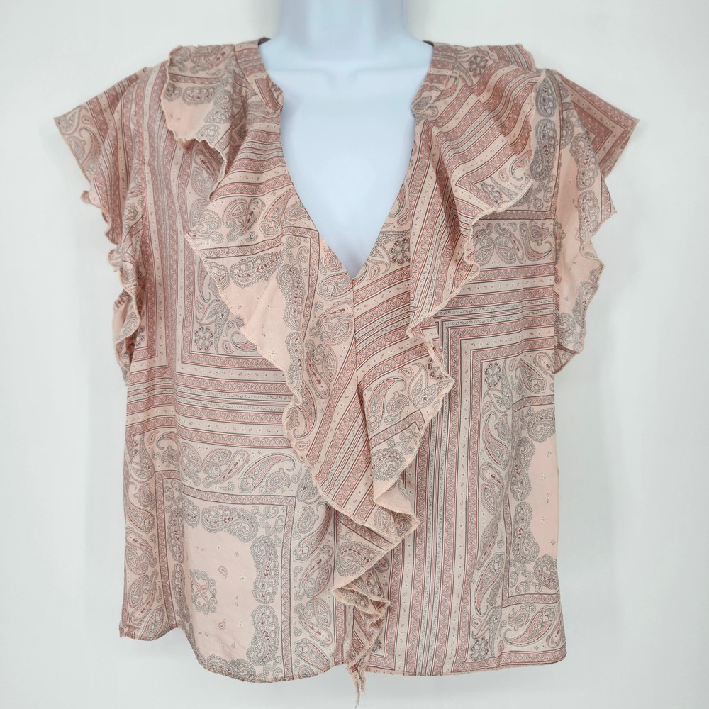 Universal Thread Womens Twee Ruffle‎ Top Size L Pink Bandana Romantic Peasant